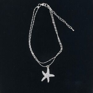 Sparkling‎ Starfish Anklet, Beach Ocean Jewelry Silver Tone Adjustable